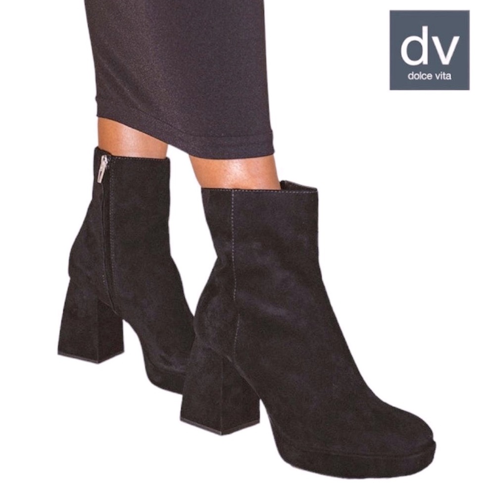 Dolce Vita Ulysses Square Toe Platform Boots Chunky Heel Black Size 7.5